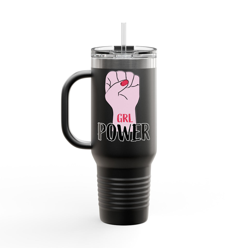 40oz Insulated Travel Mug — Pink Pulse Collective Logo, Large Stainless Steel Tumbler with Straw & Handle