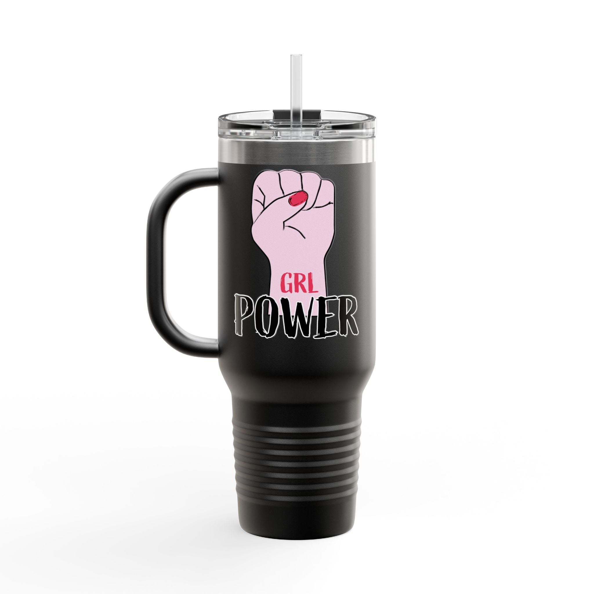 40oz Insulated Travel Mug — Pink Pulse Collective Logo, Large Stainless Steel Tumbler with Straw & Handle